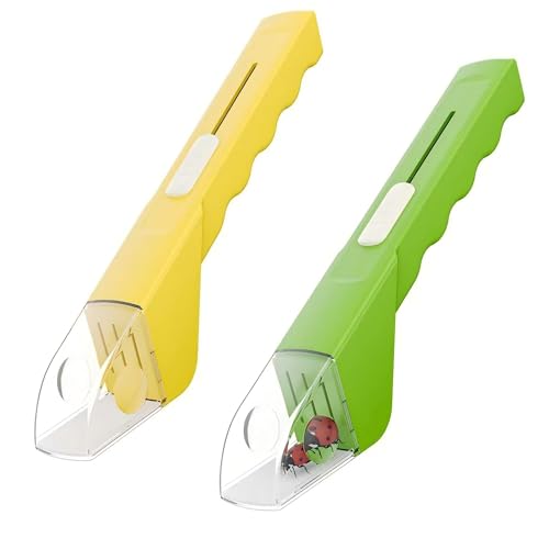 2 Pcs DelloidMaz Insect Catcher with Magnifying Glass, Small Animals Catcher Nature Exploration Tool to Capture Butterflies Bees Ladybugs Spiders Bug Catcher for Boys and Girls, Green and Yellow