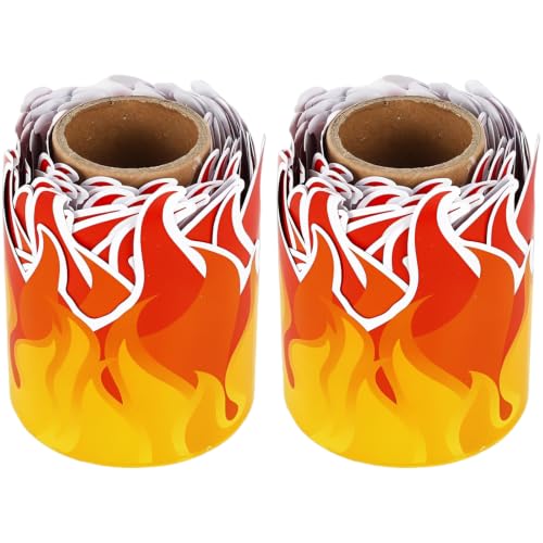 2 Pcs Fire Bulletin Board Border, 32.8 ft / 10 m Red Orange Burning Fire Shaped Die Cut, Copperplate Sticker for Classroom Chalkboard, Party Decorations, School and Back to School Events