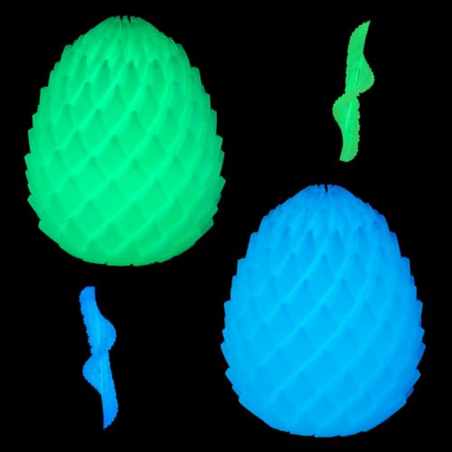 2PCS Glow In the Dark Twisty Fidget Dragon Egg 3D Printed Fidget Toys Sensory Kids Teens Adults Stress Relief Gifts Easter Basket Back to School Christmas Stocking Stuffers White Elephant(Blue+Green)