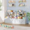 2 Pcs Kids Bookshelf and Toy Storage, Toy Storage Organizer, Antique White