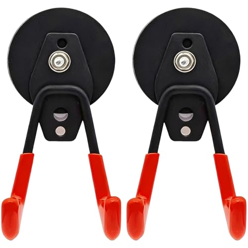 2 Pcs Metal Gripping Square Hooks for Hanging Storage, Neodymium Iron Boron Utility Hook for Tools, Strong Suction Hooks for Industrial Garages and Workshops, 5.1 x 2.6 x 2.6 in, Black Red