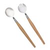 2pcs Stainless Steel Salad Fork Spoon Set with Wooden Handles