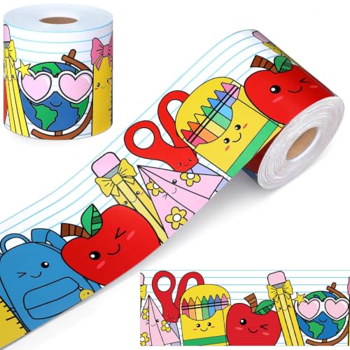 2 Rolls 32.8 ft Back to School Bulletin Board Border Trim, Kawaii Stationery & Smiley Face Classroom Border Roll, Decorative Trim for Teachers, Blackboard & Classroom Wall Decor (ZH23)