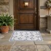2x3 Scalloped Easy Jute Area Rug, Vintage Blue Floral Washable Non-Slip Indoor Outdoor Carpet, Farmhouse Rug for Living Room Bedroom Entryway Kitchen Patio