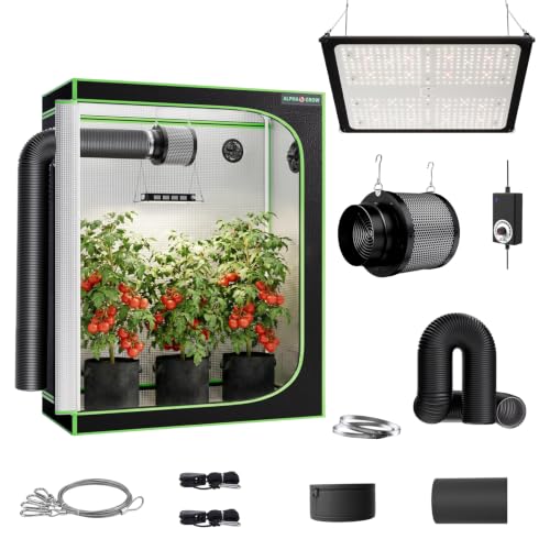 2x4 Complete Grow Tent Kit with LED Grow Light and Fan Filter, 48"x24"x60" 1680D Mylar Indoor Grow Tent System with AG1000 100W Full Spectrum Light, 6 Inch 2-in-1 Carbon Filter Fan, Black Ducting