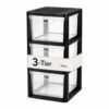 3-Drawer Plastic Storage Tower, Black Frame, Clear Bins, 14"D x 12"W x 25"H