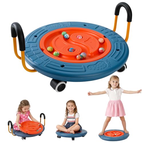 3-In-1 Balance Scooter Board for Kids,Plastic Wobble Balance Board Rocker Maze with Handles, 5 Balls, Toddler Floor Scooter Boards for Sensory Training, Physical Therapy (Blue)