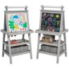 3-in-1 Kids Easel with Magnetic Whiteboard, Chalkboard, Paper Roll, Gray