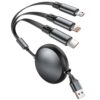 3-in-1 Retractable Car Charging Cable, Multi Charger Cable for Devices Cord