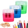 3-Piece Dual-Hole Manual Pencil Sharpener, Compact Clear Container, No-Spill Shavings Holder for Home, Office, Art Studio.