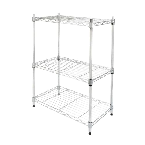3-Tier Heavy Duty Chrome Metal Wire Storage Shelving Unit, Total 450lbs Load Capacity, 13.4Dx23.2Wx30.6H Inch 1-Inch Adjustable Tool-Free Assembly Rack For Closet Garage Laundry Pantry Organizer