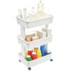 3-Tier Plastic Rolling Cart Organizer with 4 Wheels, White