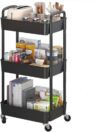 3-Tier Plastic Rolling Utility Cart with Handle, Multi-Functional Storage Trolley for Office, Living Room, Kitchen, Movable Storage Organizer with Wheels
