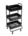 3-Tier Rich Black Metal Utility Cart, Rolling Mobile Storage Trolley With Lockable Smooth Casters, Multi-Functional Layered Organizer For Laundry Room, Bathroom, Kitchen, Office & Home Organization