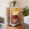3-Tier Rolling Laundry Hamper Sorter with Wheels and Handles, Vertical Narrow Storage for Kids' Bedroom or Bathroom, Plastic Laundry Organizer, White, Space-Saving Design