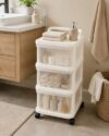 3-Tier Rolling Organizer Cart with Pull-Out Trays, Mobile Cabinet On Wheels