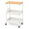 3-Tier Rolling Storage Cart with Wood Tabletop, White