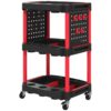 3-Tier Rolling Tool Cart with Side Shelves, Hooks & Locking Wheels, Plastic Utility Cart, 200 lb Capacity (Black, Red)