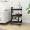 3-Tier Rolling Utility Cart, Heavy Duty Steel Storage Trolley with Wheels, Mobile Organizer Rack for Kitchen, Office, and Home, 16.9" x 13.4" x 31.1", Black