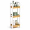 3-Tier Slim Rolling Storage Cart, 31.50 × 11.81 × 7.87 in, White and Bamboo