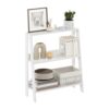 3-Tier White Ladder Display Bookcase, Angled A-Frame Composite Wood Storage Shelf, Slim Vertical Tiered Rack Easy Assembly For Living Room Bedroom Home Office Small Corner Decor & Book Organizer