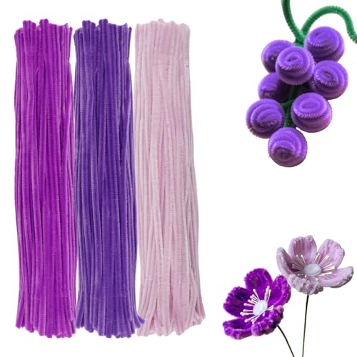 300 PCS Pipe Cleaners, 3 Assorted Colors Chenille Stems, Craft Pipe Cleaners, Pipe Cleaner Craft Supplies for DIY Arts Crafts Project(Light Pink, Light Purple and Deep Purple)