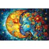 300 Piece Puzzle for Adults Fantasy Sun Moon Flower Face Art Colorful Beautiful Floral Jigsaw Puzzle with Letters on Back Perfect Family Challenge & Game Night Ideal for Adults Seniors (17x11 Inch)