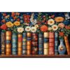 300 Piece Puzzle for Adults Vintage Books and Vibrant Flowers Jigsaw Puzzle Fun Colorful Nature Classic Library Design Puzzle with Letters on Back for Seniors Ideal Holiday