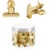 30 Pack Push Pins Clips, Thumb Tacks Bulldog Clips, Bulletin Board Clips, Heavy Duty Clips with Pins for Cork Board, Cubicle Walls, Office School Home(Gold)