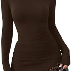 OFEEFAN Crew Neck Long Sleeve Bodycon Dress
