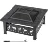 32 Inch Square Outdoor Fire Pit Table, Heavy Duty Wrought Iron Firepit with Pyramid Spark Screen Lid & Fire Poker,Patio Fire Pit for Backyard, Garden, Lawn and Camping, Decorative Elk Cutout,Black