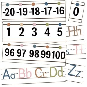32Pcs A to Z Alphabet and -20-100 Number Cards Boho Bulletin Board Under The Sea Ocean Summer Sunflower Bee Theme Classroom Decorations Math Posters for Wall School Teacher Supplies (Boho Number)