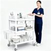 330lbs 3 Tiers Rolling Cart, Utility Cart with 2 Drawers & 2 Trash Cans