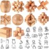 34 Pcs Metal Brain Teaser Puzzles for Kids Adult 3D Wooden Mind Games Puzzle Cube Wooden Brain Games Block Metal Wire Unlock Interlock Game Educational Logic Mind Desktop Toys