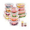 34 Piece Glass Food Storage Containers with Lids Set, Meal Prep Container with Secure Locking Lids for Kitchen, Pink (17 Containers & 17 Lids)