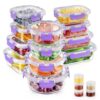 34 Piece Glass Food Storage Containers with Lids Set, Meal Prep Container with Secure Locking Lids for Kitchen, Purple (17 Containers & 17 Lids)