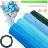 350 Piece Pipe Cleaner Craft, 4 Color Pipe Cleaners Bulk, Chenille Stems for DIY Flower Making Kits with Hot Melt Adhesive, Gardening Tape, Stamens (Bule)