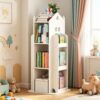 360 Rotating Kids Bookshelf, 4-Tier Swivel Display Storage Cabinet, White