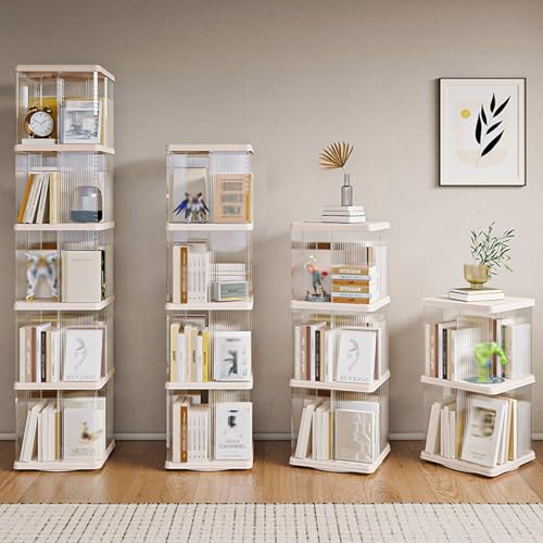 360° Rotating Transparent Bookshelf - Large Capacity Tall Storage Rack for Collectibles Books & Ornaments - Modern White Square Display Cabinet for Living Room Bedroom & Entrance (2nd Floor)