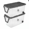 36.75" Clear Plastic Rolling Storage Bin with Telescoping Handle & Lid