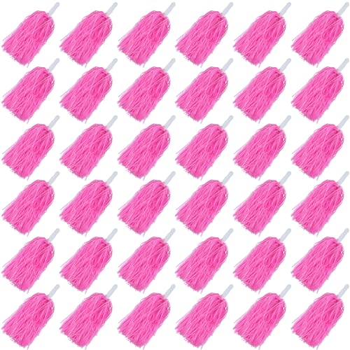 36PCS Cheerleading Pom Poms Metallic Foil Plastic Pom Poms with Baton Handle for Game Sports Squads Dancing Party Football Basketball Club Spirit Sports Stage Performance Celebration (Pink)