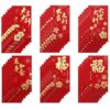 36 Pcs New Year Red Envelopes, Golden Embossed Floral Chinese Red Packets, 6 Styles, Spring Festival Lucky Money Hong Bao for 2024 Year of the Dragon
