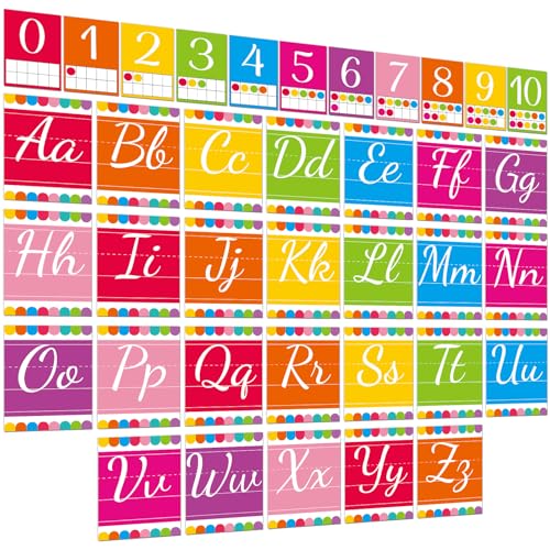 37 Pcs Colorful Alphabet Bulletin Board Set 26 Letters Flash Cards and 0-10 Number Cards Abc Alphabet Poster for Classroom Wall Blackboard Classrooms Decors Back to School Chalkboard Supplies