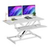 38-inch Standing Desk Converter Height Adjustable Sit to Stand Up Workstation, Duals Monitor and Laptop Riser with Wide Keyboard Tray, for Home, School, Company, White
