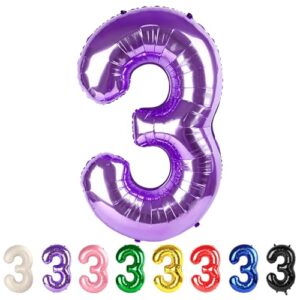 3 Balloon Numbers Party Decorations, 40In Purple Balloons for Birthday