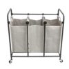 3 Bin Laundry Sorter Cart with Removable Fabric Hampers, Grey