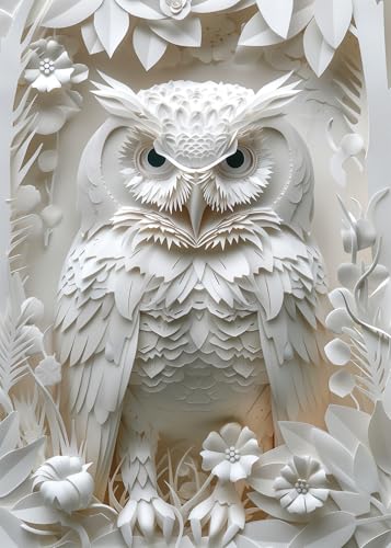 3 D Owl Paper-Cut Art Puzzles 1000 Piece for Adults, White Bird Animal Forest Jigsaw Puzzle for Adults, Impossible Difficult Hard Puzzle as Family Game