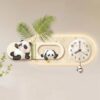 3D Panda Wall Clock with LED Light, Cream Style Silent Decor Wall Art