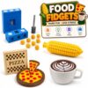 3D Printed Food Fidgets Toys Set, 4 Pack Pasta Pizza Mini Desk Sensory Fidgets, Handheld Stress Relief Gadgets for Adults Office Focus Travel Party Favors Foodie Gifts, Cute Novelty Decor