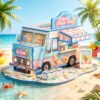 3D Puzzle for Adults, Ice Cream Van Miniature Model Kit with 277 Pieces, DIY Building Craft Kit, Colorful Summer Beach Decoration Display, Home Decor Gift for Teens Family & Friends